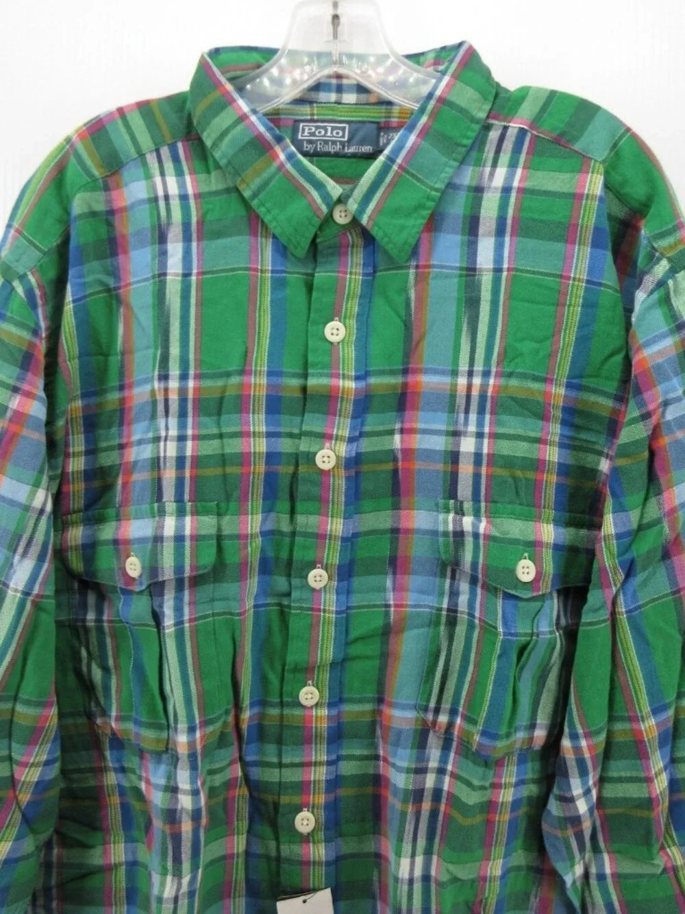 Polo Ralph Lauren Shirt 2XB Big Flannel Plaid Button Up Flap Pockets